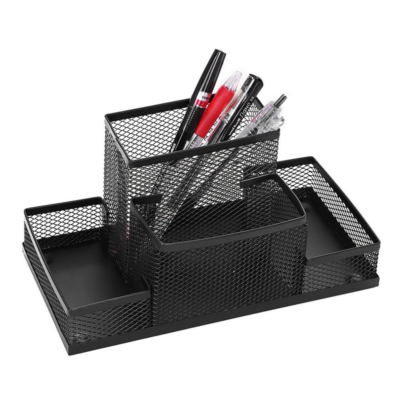 Ibluelover Pen Holder Metal Wire Mesh Pencil Container 4 Divided