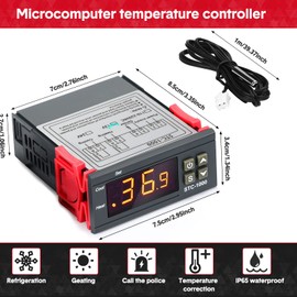 Fiada Pack of 2 STC-3008 AC 110V-220V Digital Temperature Controller Celsius Thermostat General Digital Thermostat Temperature Monitor with Sensor 2 Relay Output for Fermentation Heating Cooling
