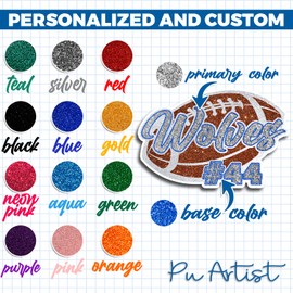 Custom Glitter Effect Football Team Stickers - Custom Player Name and Number - School Spirit Pride - Decal Laptop Water Bottle Cups Tumblers
