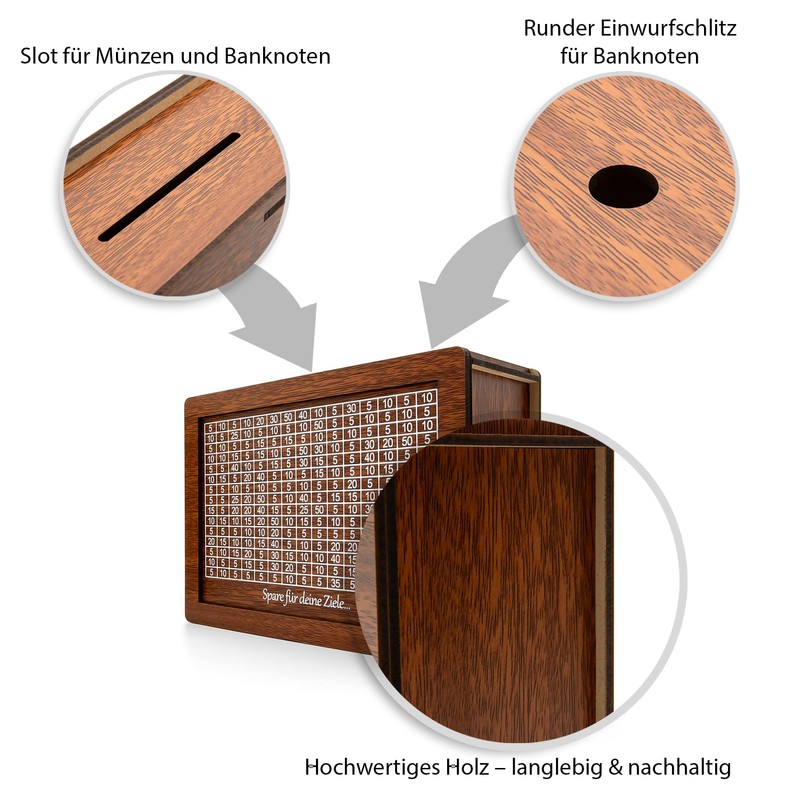 BigDean Wooden Money Box with Target 3000€ - Money Box