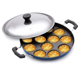 PANCA Premium 12 Cavity Appam Maker Non Stick Aluminium Appe Tawa Appam Pan with Lid Appam Patra Appam Kadai Paniyarakkal, Paniyaram pan, Pancake - Blue
