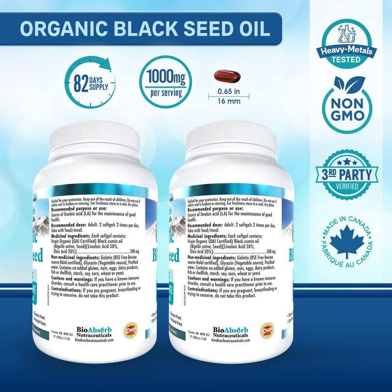 Bio Absorb Black Seed Oil Capsules, 82-Day Supply, Cold Pressed