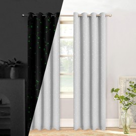 TMLTCOR Blackout Curtains for Bedroom,Blackout Curtains for Living Room,Grey Curtains 63 inches Long,Glow in The Dark Curtains Room Darkening Curtains,Living Room Curtains,52 Wide,2 Panels,Star