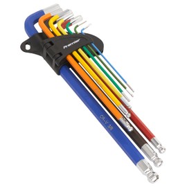 Sealey Premier Colour-Coded Extra-Long Ball-End Hex Key Set - Imperial 9pc - AK7198