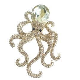 Sindary 3.15" Art Style Animal Octopus Brooch Pin Pendant Austrian Crystal UKB5097 (Gold-Tone Topaz)