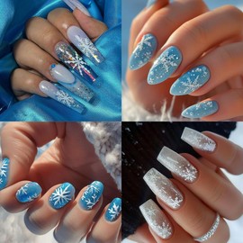 12Sheets Christmas Nail Art Stickers 3D Self Adhesive White Snowflakes Nail Stickers Santa Claus Elk Snowmen Xmas Nail Decals Winter Nail Art Design Supplies for Women Girls Christmas Nail Decoration