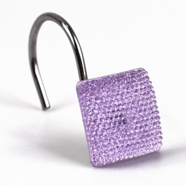 Purple Shower Curtain Hooks Rings: Lavender Bling Glitter Sparkle Shiny Square Crystal Diamond Decorative Shower Curtain Hooks for Christmas & Holidays - Fancy Glam Shower Curtain Hangers - Set of 12