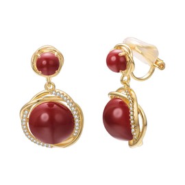 Yoursfs Red Faux Pearl Clip on Earrings for Women 18K Gold Plated Cubic Zirconia Drop Clip Earrings Fashion Jewelry