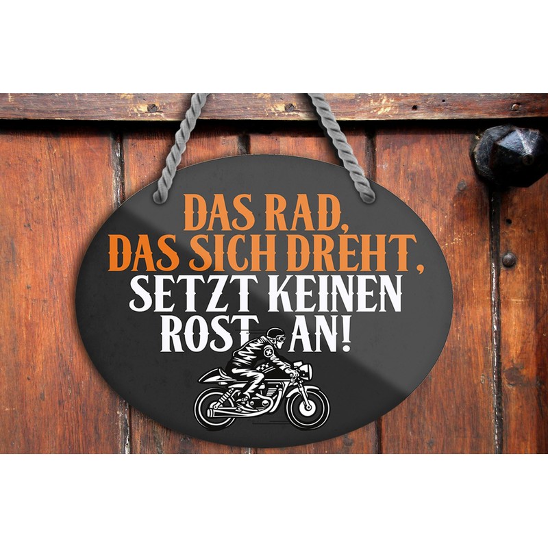 schilderkreis24 Tin Sign Funny Motorcycle Saying "Das Rad, das sich
