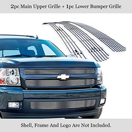 APS Compatible with Chevy Silverado 1500 2007-2013 Stainless Steel SS Chrome Horizontal Billet Grille Insert Combo S18-A26876C