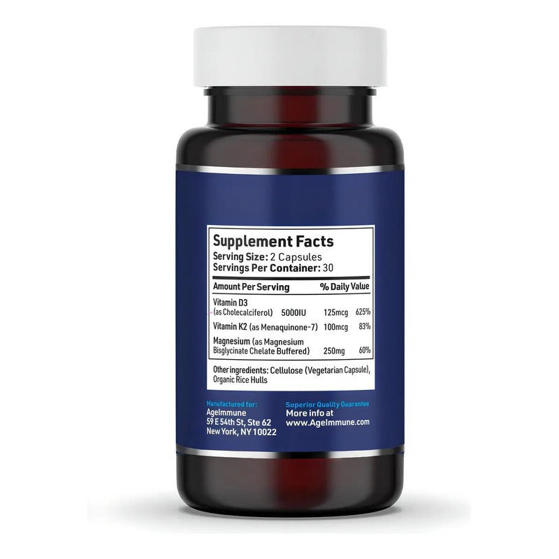 Ageimmune Suplemento D3 K2 Magnesio Glicinato 60 Cápsulas