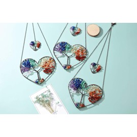 Jovivi 7 Chakra Heart Tree of Life Dream Catcher Hanging Ornament Bohemian Rainbow Double Hearts Tree of Life Crystal Window Car Wall Art Hanging Decorations for Home Bedroom Decor