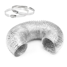 Simple Deluxe 4'' 8 FT Dryer Vent Hose, Flexible Aluminum Duct for HVAC Ventilation, Insulated 3-Layer Ducting & 2 Clamps for Exhaust, Duct Fan Systems, Silver