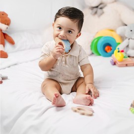 JUNUNA Baby Must Haves – Baby Teething Toys and Teether for Soothing Relief – Perfect for Teething Toys 3-6 Months and Shower Gifts – Soft, BPA-Free, Ergonomic Dinosaur Wood Design.