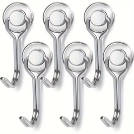 Magnetic Hooks with 180° Rotating Head, Strong Pull Power, 6-Pack, Silver, Metal