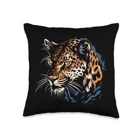 Leopard Animal Print Drawing Safari Wildlife Nature Motif Throw Pillow