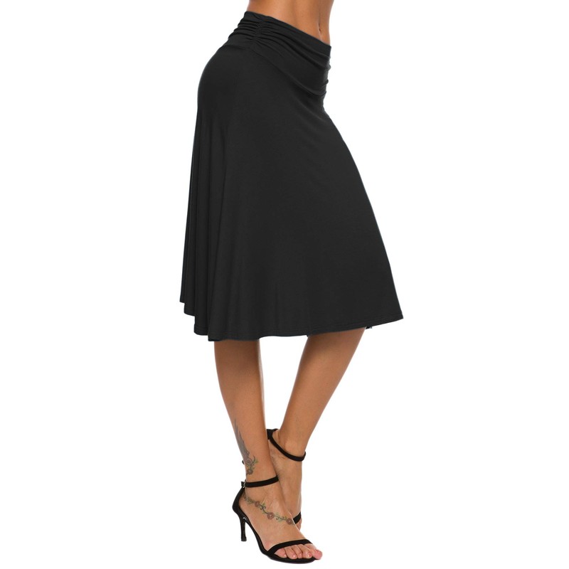 EXCHIC Women's Elastic Waist Plain A-Line Yoga Skirt - black,