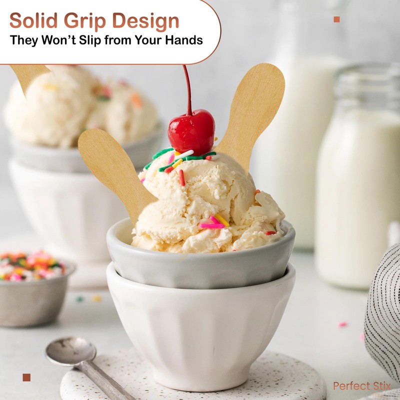 Perfect Stix 60mm Birchwood Plain Taster Ice Cream Paddle Spoon,