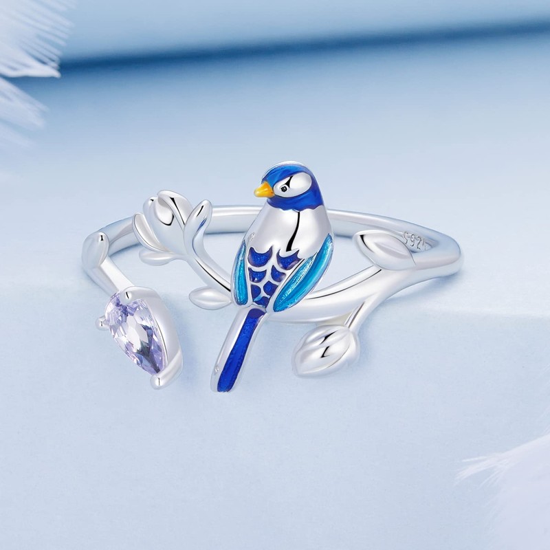 Sterling Silver Ring for Women Girls,Bird Adjustable Stackable Rings for