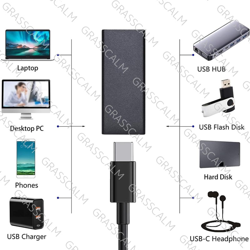 GRASSCALM USB-C Female to USB-A Female Converter Adapter, 6 Pack