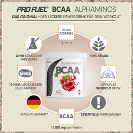 BCAA Powder 300 g Cherry, Test Winner Alphaminos BCAA 2:1:1 Drink, Incredibly Delicious Flavour, Essential Amino Acids Leucine, Isoleucine & Valine, 100% Vegan, Top Solubility - Laboratory Tested