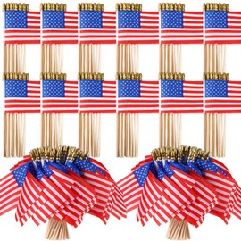 Peryiter 700Pcs Small American Flags on Stick 4 x 6" Mini American Flags Handheld USA Flag Polyester 4th of July Decorations with Safety Golden Spear Tops for Memorial Day Independence Day Decorations