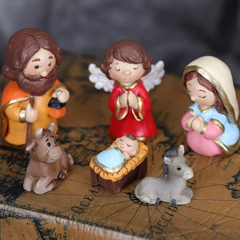 Colorful Nativity Scene Figurine Set Cute Animals Rugged Lightweight Reliable