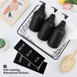 Segbeauty Soap Dispenser Matte Black, Pack of 3, 500 ml Shampoo Dispenser for Shower, Shampoo Bottles for Filling with Labels, Refillable Soap Dispenser, Plastic for Kitchen, Bathroom