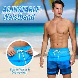 Vorvowry Men's Waterproof Quick-Drying Swimming Trunks, Comfortable Adjustable Drawstring Swimming Trunks, Fashion Swimwear for Men with Zip Pocket, Gradient stripes