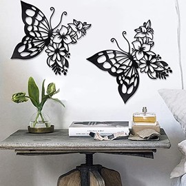 EZ4ENCE - 2 Piezas de Decoración de Mariposas para Pared, Decoración de Metal para Recámara, Sala de Estar, Hogar