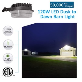 SZGMJIA 120W LED Barn Light, 18000lm Dusk to Dawn Outdoor Yard Lighting with Photocell, 5000K Daylight, 1200W MH/HPS Replacement, ETL&DLC Listed Waterproof for Security Area Light