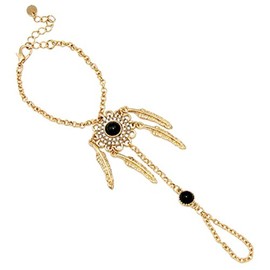 Arras Creations Fashion Trendy Feather Drop Hand Chain Ring and Bracelet Set for Women / AZFJSBFU083-AGB