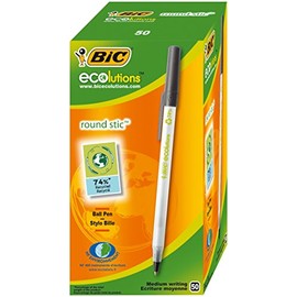BIC 36135 Ecolutions Round Stic Medium Ballpoint Pen Recycled Ink Fine 0.5mm Black