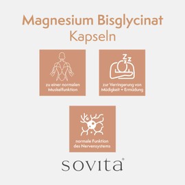 sovita Magnesium Bisglycinate - 120 Capsules - 300 mg Pure Magnesium per Daily Dose - Organic Amino Acid Chelate Chelate Form - Laboratory Tested, Vegan, High Dose, No Additives
