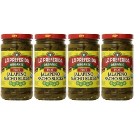 La Preferida Organic Hot Jalapeño Nacho Slices (Spicy Pickled Peppers with Carrots) – USDA Certified, No Added Sugar. Great on Nachos, Tacos & Bowls, 11.5oz. (Pack of 4)