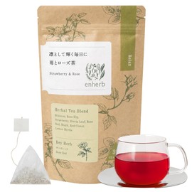 enherb Herbal Tea "Dignified Daily Strawberry and Rose Tea" x 30 Pieces Decaffeinated Tea Bags, Hibiscus, Rose Hip, Strawberry