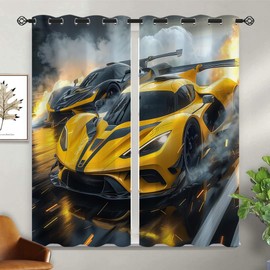 terxgrl Race Car Blackout Curtains for Girls Boy Home Decor, Extreme Sports Race Competition Kids Grommet Thermal Insulated Drapes Darkening Window Curtain for Bedroom Living Room, 42 x 45 Inch