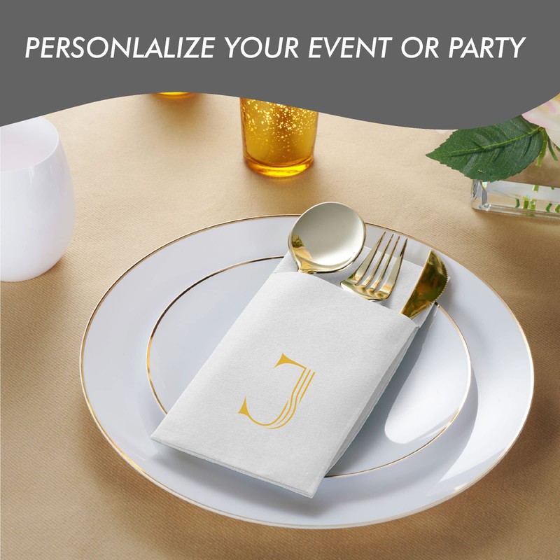 50-Pack Monogrammed Napkins With Pocket For Flatware, 16" x 16"