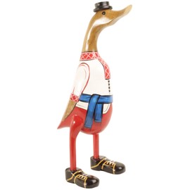Brave Wings Hand Carved Wooden Bamboo Duck ~ In Traditional European Costume 35cm High Santa's Little Helper ~ Ornament Sculpture Figurine Statue Unique Table Decoration Home Decor ~ 2983