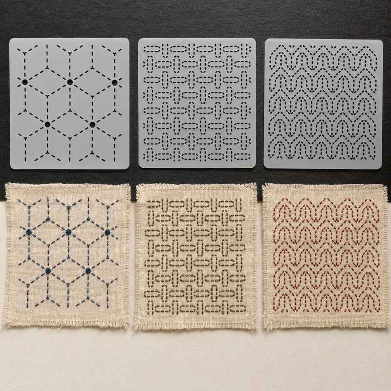 30Pcs Sashiko Stencil 4.7 x 4.7 Inch Geometric Sashiko Template