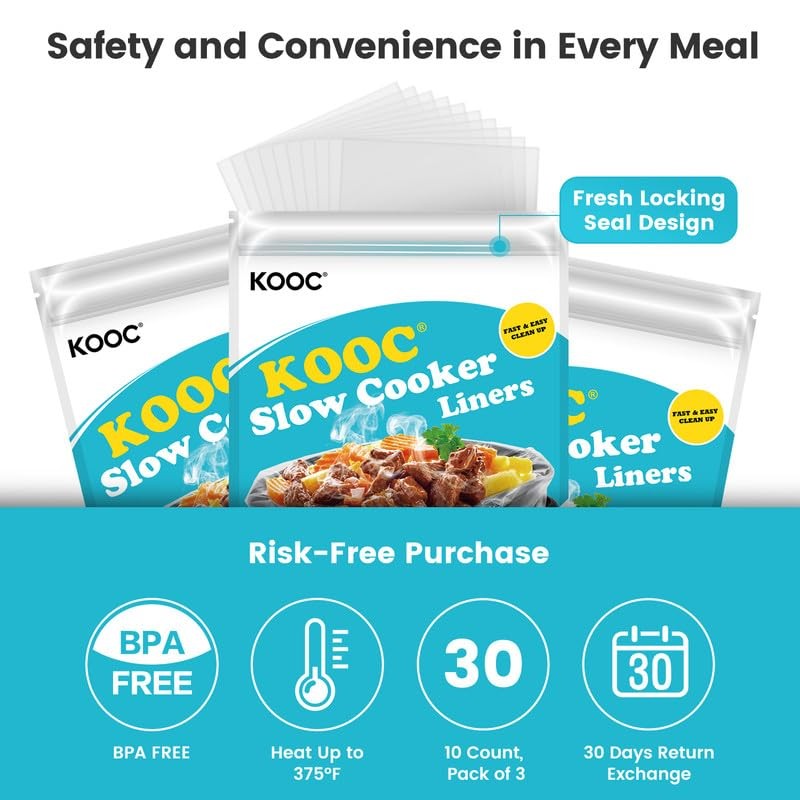 KOOC Slow Cooker Liners 10"x13" 30 count Small Size Disposable
