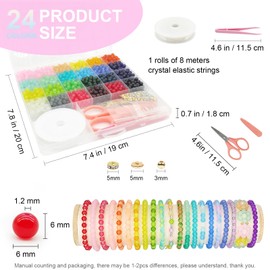 NEWMIAO 1650pcs 6mm Glass Beads for Bracelets, 24 Colors Round Glass Beads Kit for DIY Crafts, Crystal Beads Jewelry Making Kit for Friendship Bracelet for Adults Girls Craft Gifts