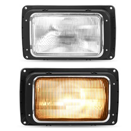 HECASA Headlight Compatible with 1990-2017 Mack CH613 SFA Hood Truck Replacement for 2M0516CM Headlamp Halogen W/Bulbs Front Light Lamp Clear Lens 2 Pcs