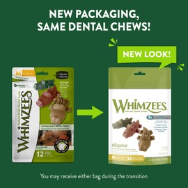 WHIMZEES Natural Grain Free Daily Dental Long Lasting Dog Treats, Alligator, Medium, Bag of 12