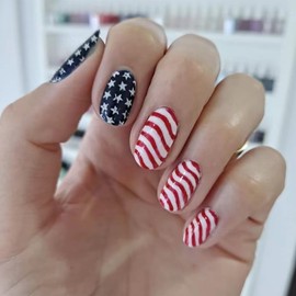 EYZOTSF Press on Nails Square Short Length Acrylic False Nails with Independence Day Designs Artificial Square Shaped Holiday July 4th Fake Nails Glue Stick ons Fingernails for Women Girls（YS070）