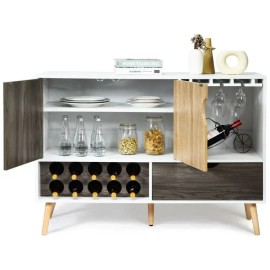 Mid Century Wooden Storage Cabinet Sideboard Buffet with Wine Rack Featurecolor: As show Color