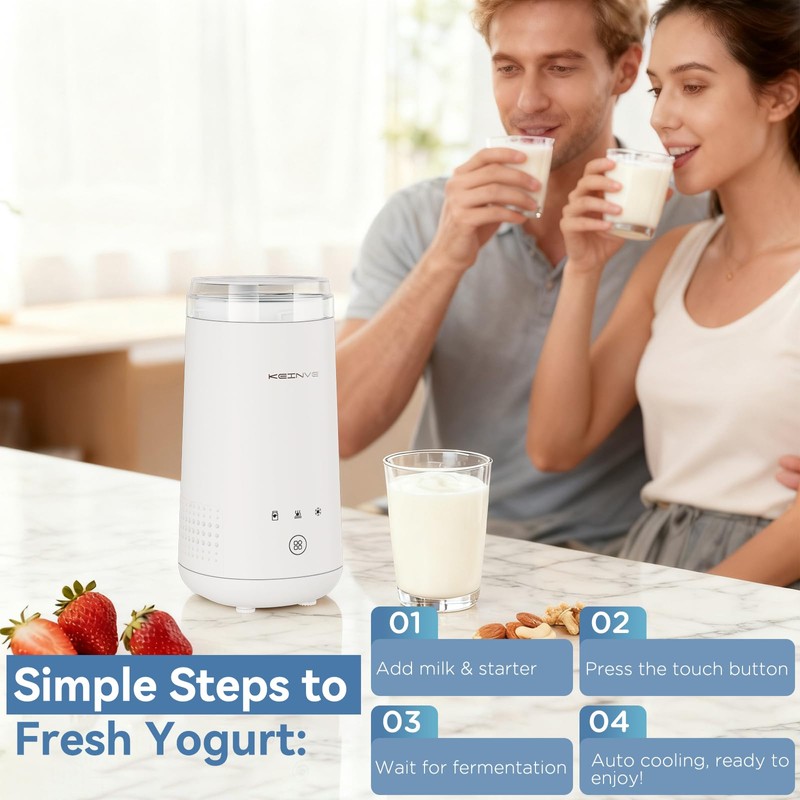 KEINVE Yogurt Maker Machine with Auto Cooling, 250ml/8.5oz Personal Yogurt