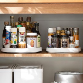 Fridge Turntable Rotating Spice Rack, Pack of 2 Lazy Susan Turntable Organiser Kitchen, Robust & Non-Slip Kitchen Fridge Organiser, Turntable for Fridge Kitchen Bathroom Chest of Drawers (25 & 30 cm)