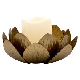 LumaBase Gold Lotus Metal Candleholder with Battery Operated Candle
