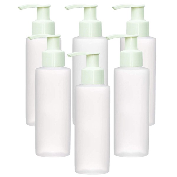 Grand Parfums 4 Oz Natural Lotion Pump Plastic Dispenser Bottles with White Soap Pumps, for Gel, Soap, Shampoo, Body Lotion, Cream, Refillable HDPE Plastic (6 Bottles)